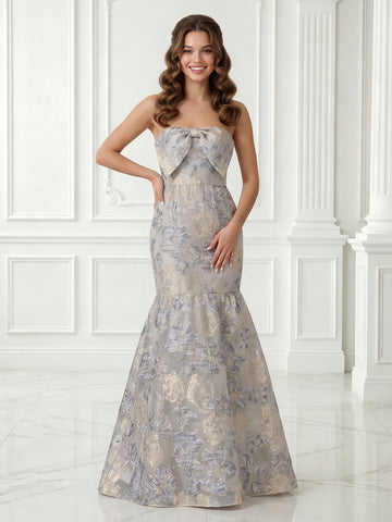 Mermaid Satin Strapless Sleeveless Jacquard Evening Dresses