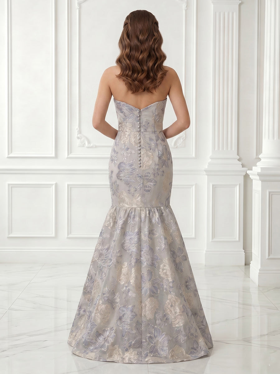 Mermaid Satin Strapless Sleeveless Jacquard Evening Dresses