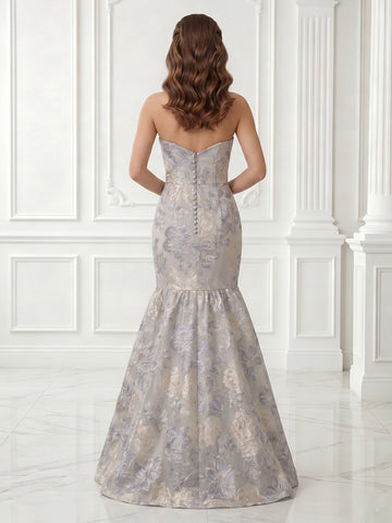 Mermaid Satin Strapless Sleeveless Jacquard Evening Dresses