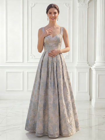A Line Satin Sweetheart Sleeveless Jacquard Long Evening Dresses