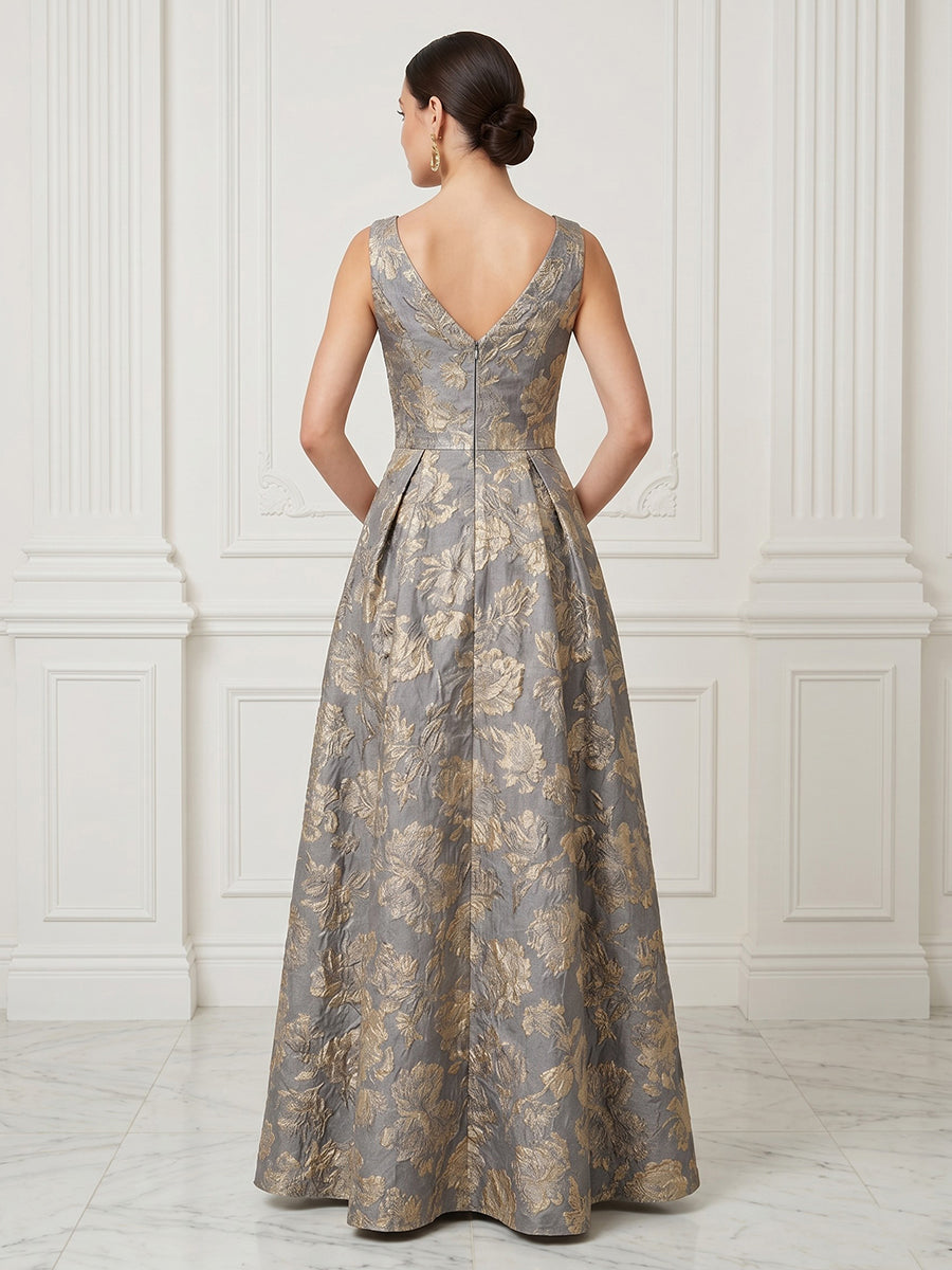 A Line Satin Sweetheart Sleeveless Jacquard Long Evening Dresses