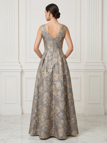 A Line Satin Sweetheart Sleeveless Jacquard Long Evening Dresses