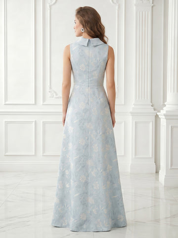 A Line Jewel Satin Jacquard Sleeveless Evening Dresses