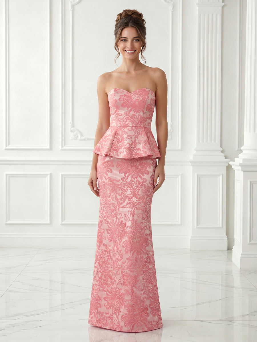 Mermaid Satin Strapless Sleeveless Jacquard Long Evening Dresses