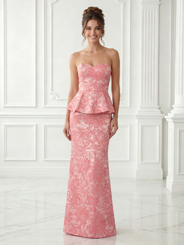 Mermaid Satin Strapless Sleeveless Jacquard Long Evening Dresses