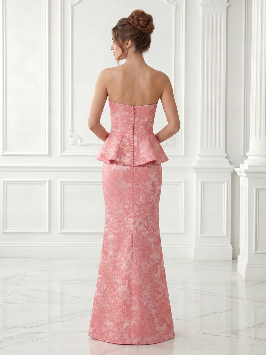 Mermaid Satin Strapless Sleeveless Jacquard Long Evening Dresses