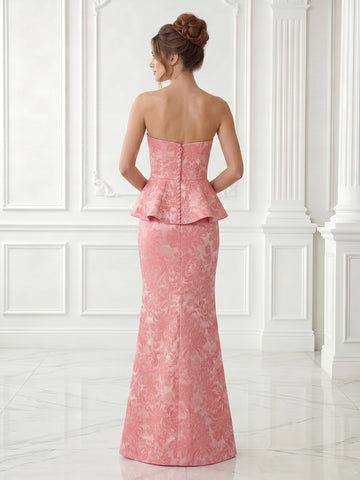 Mermaid Satin Strapless Sleeveless Jacquard Long Evening Dresses