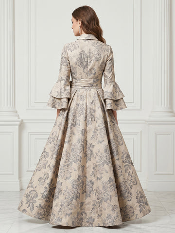 A Line Jacket Satin 3/4 Sleeves Jacquard Long Evening Dresses