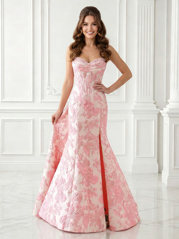 Mermaid Sweetheart Satin Jacquard Sleeveless Corset Long Evening Dresses