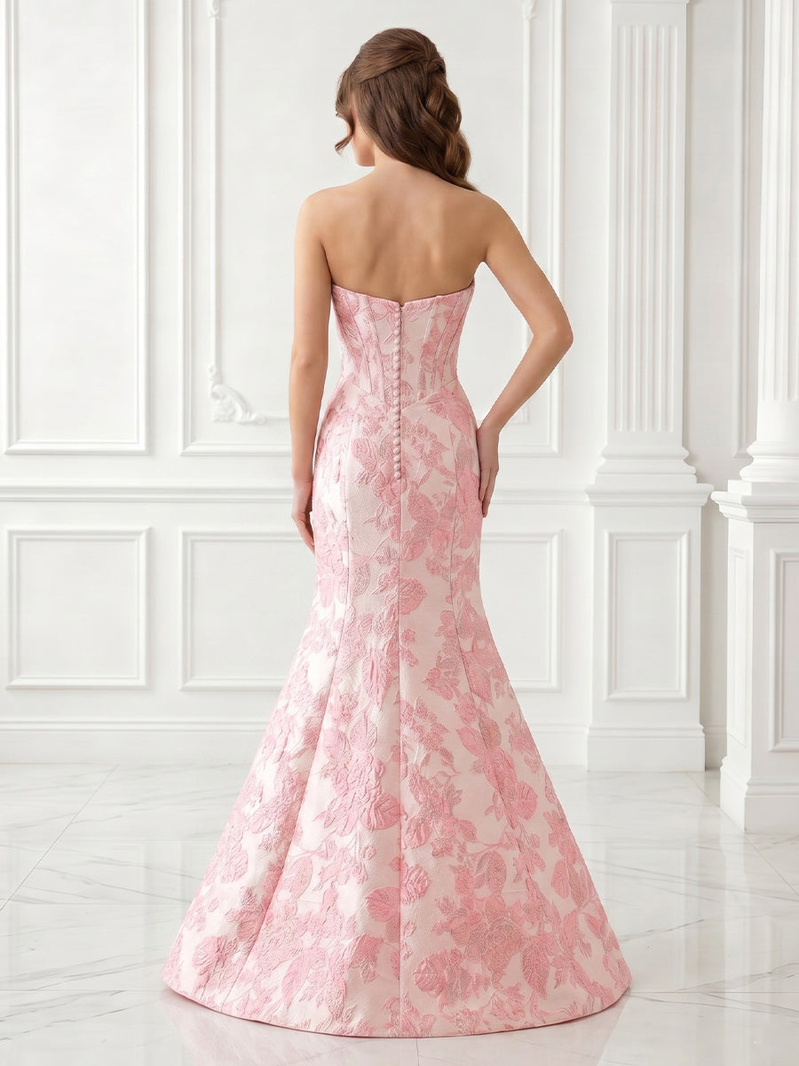 Mermaid Sweetheart Satin Jacquard Sleeveless Corset Long Evening Dresses