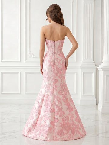 Mermaid Sweetheart Satin Jacquard Sleeveless Corset Long Evening Dresses