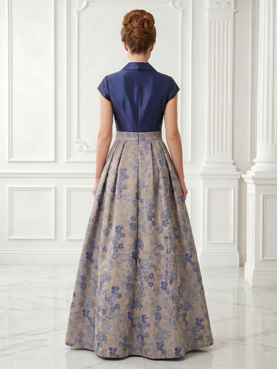 A Line Satin Jacket Short Sleeves Jacquard Long Evening Dresses