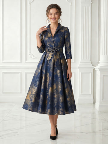 Satin A Line Jacket Jacquard 3/4 Sleeves Long Evening Dresses