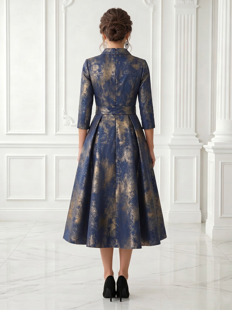 Satin A Line Jacket Jacquard 3/4 Sleeves Long Evening Dresses