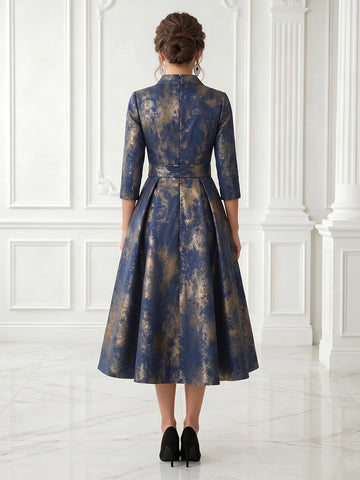 Satin A Line Jacket Jacquard 3/4 Sleeves Long Evening Dresses