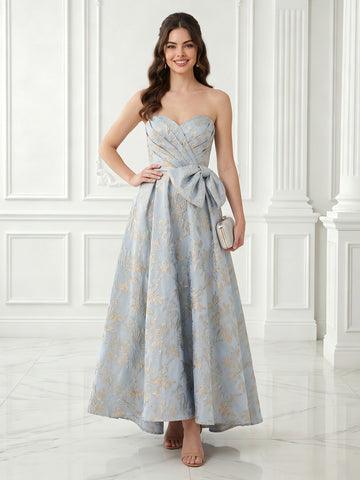 A Line Sweetheart Sleeveless Satin Jacquard Evening Dresses