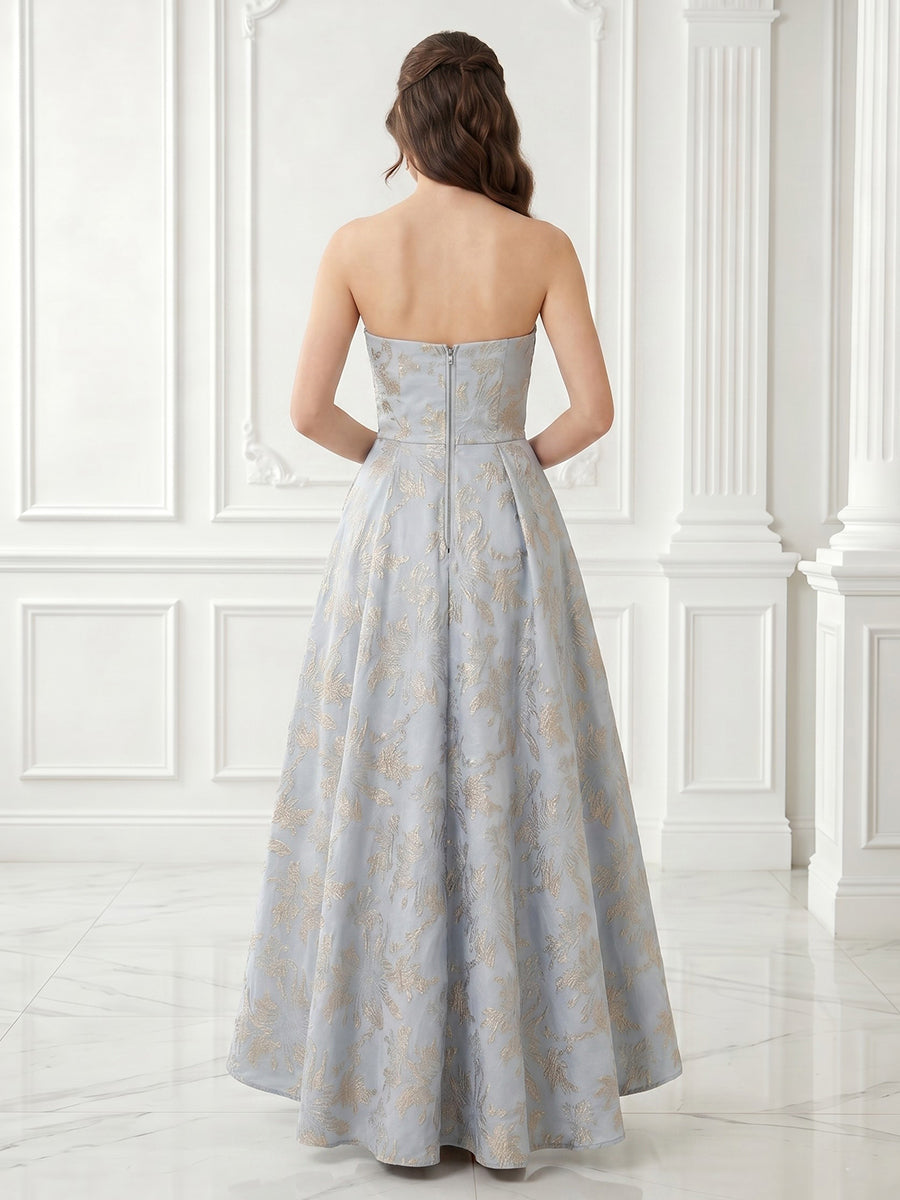 A Line Sweetheart Sleeveless Satin Jacquard Evening Dresses