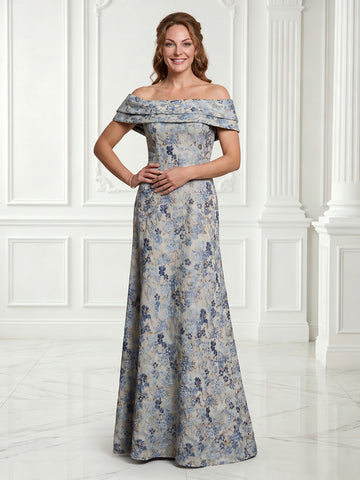 A Line Off the Shoulder Sleeveless Satin Jacquard Evening Dresses