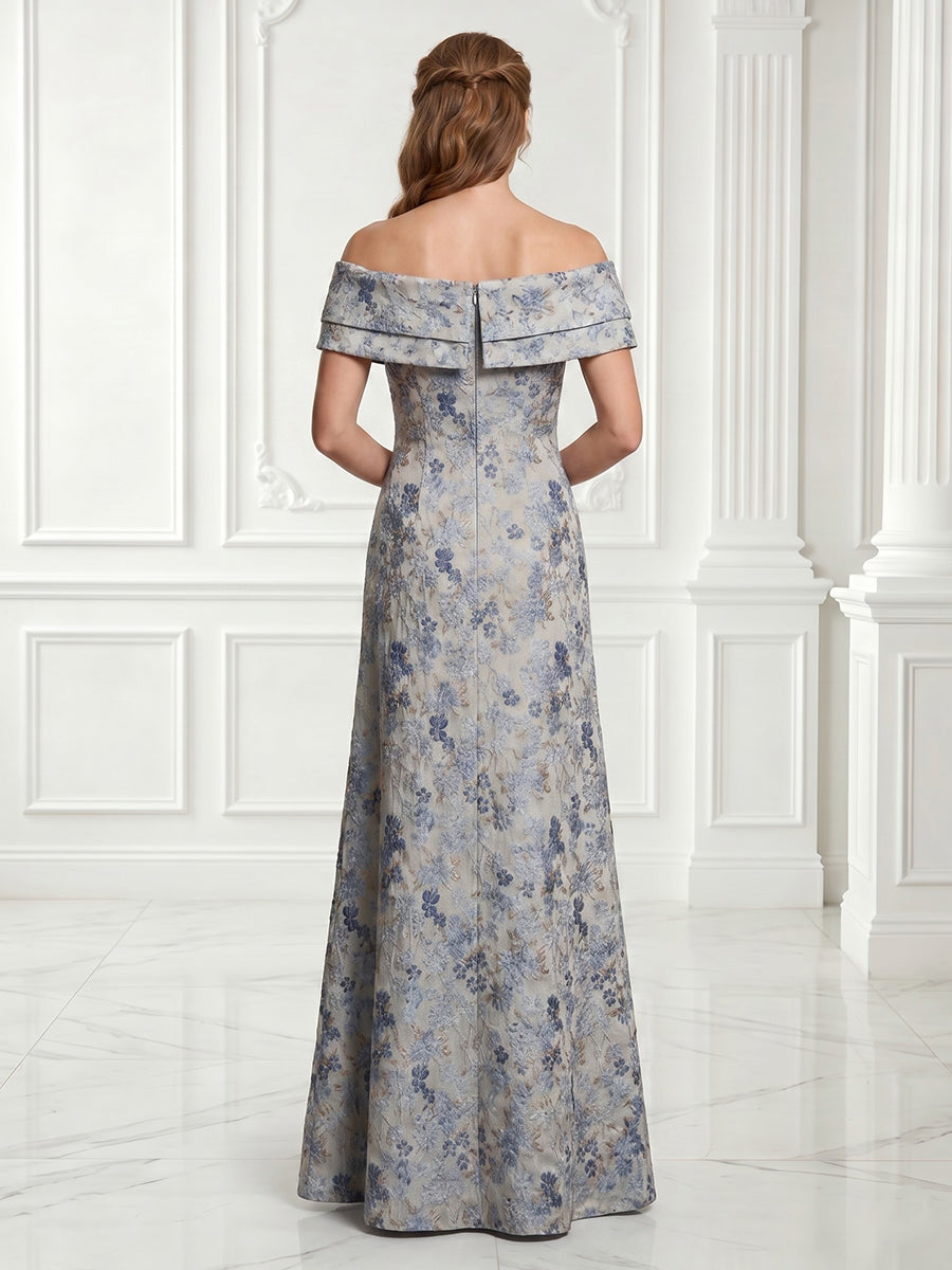 A Line Off the Shoulder Sleeveless Satin Jacquard Evening Dresses