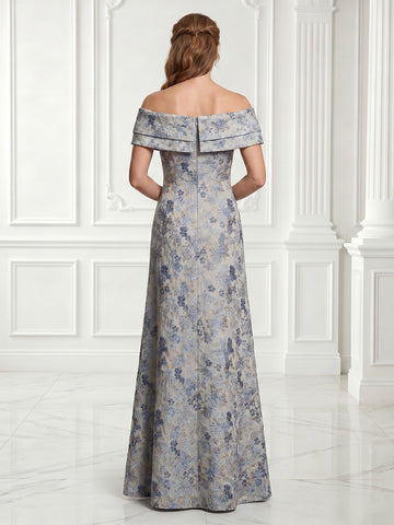 A Line Off the Shoulder Sleeveless Satin Jacquard Evening Dresses