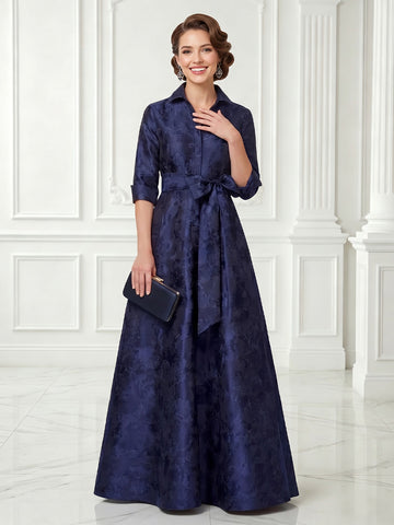 Jacket Satin A Line Half Sleeves Jacquard Long Evening Dresses