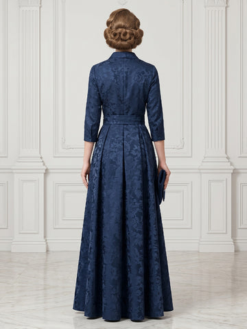 Jacket Satin A Line Half Sleeves Jacquard Long Evening Dresses