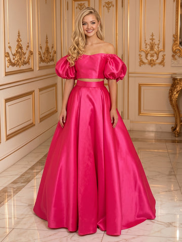 A Line Satin Off the Shoulder Sleeveless Long Evening Dresses