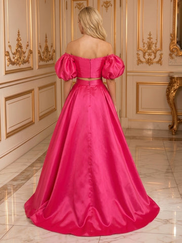 A Line Satin Off the Shoulder Sleeveless Long Evening Dresses