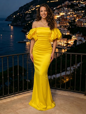 Mermaid Satin Off the Shoulder Sleeveless Long Evening Dresses