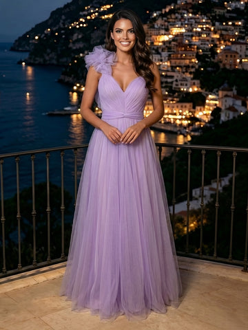 A Line Sweetheart Sleeveless Tulle Long Evening Dresses