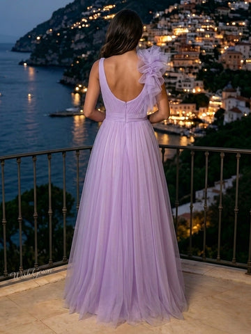 A Line Sweetheart Sleeveless Tulle Long Evening Dresses