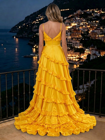 A Line Sweetheart Sleeveless Satin Long Evening Dresses