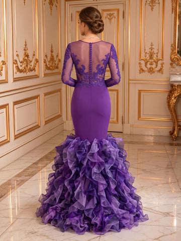 Mermaid Round Neck Long Sleeves Evening Dresses