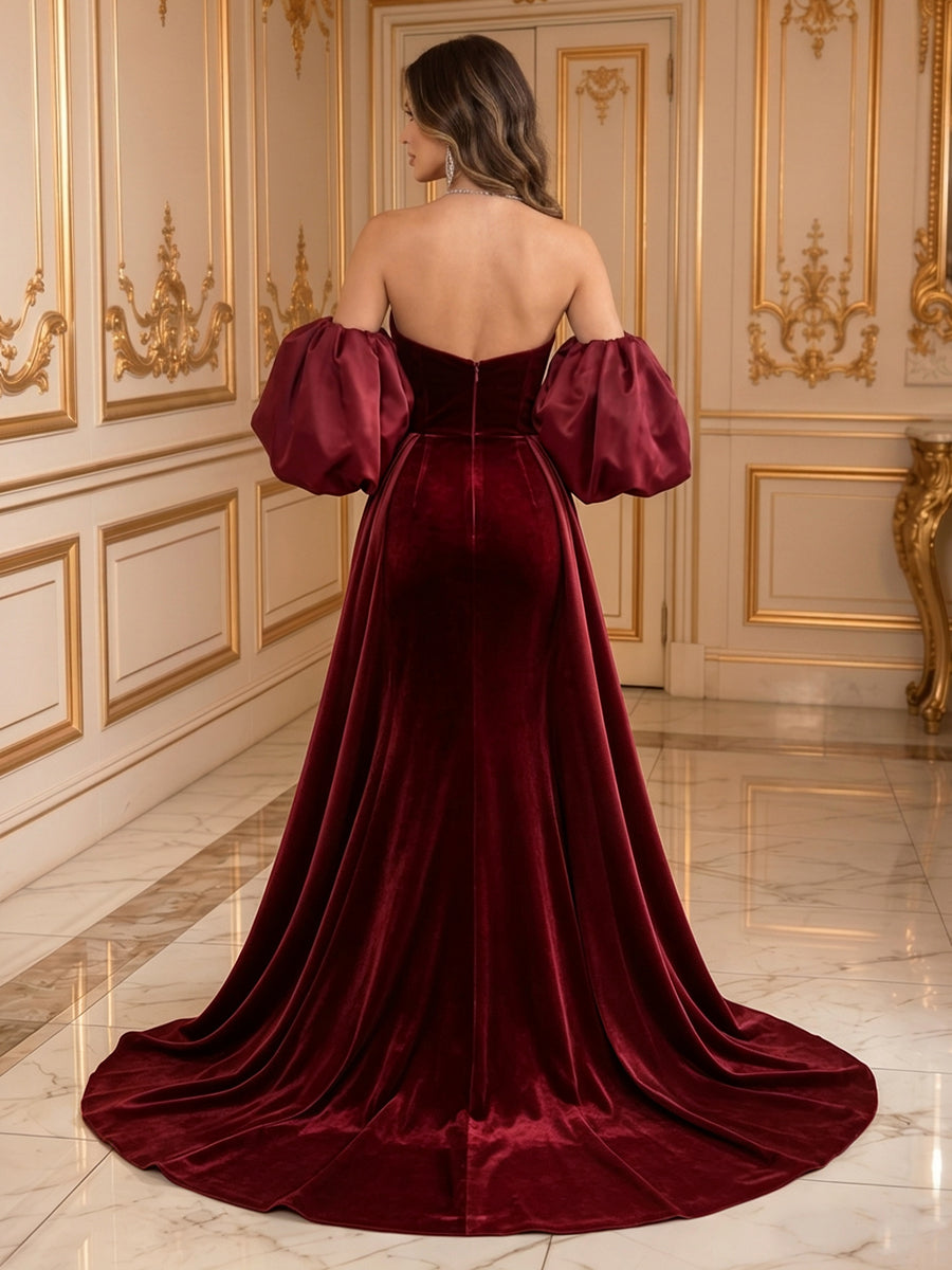 Satin Mermaid Strapless Sleeveless Long Evening Dresses