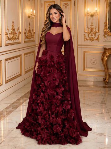 A Line Sweetheart Satin Sleeveless Lace Applique Long Evening Dresses