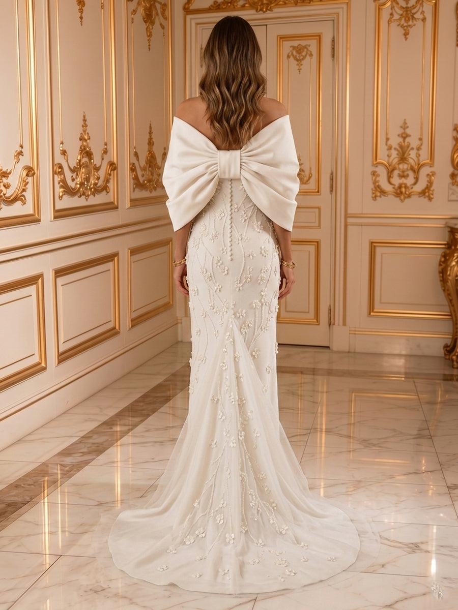 Sheath Off the Shoulder Sleeveless Satin Lace Applique Evening Dresses