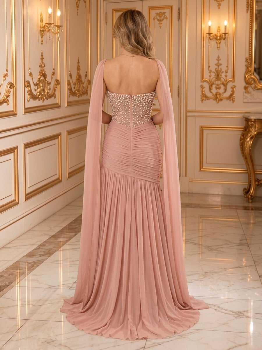Mermaid Strapless Chiffon Sleeveless Long Evening Dresses