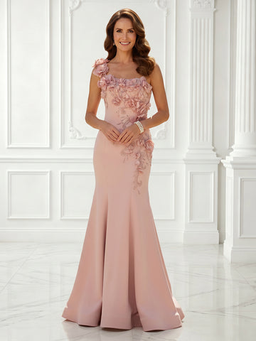 Mermaid One Shoulder Sleeveless Evening Dresses with Flower
