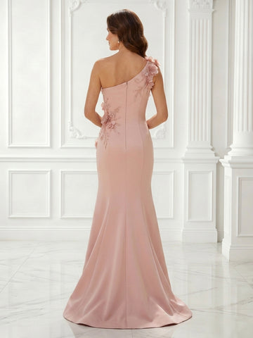Mermaid One Shoulder Sleeveless Evening Dresses with Flower