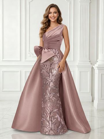 Mermaid One Shoulder Sleeveless Pleated Long Evening Dresses