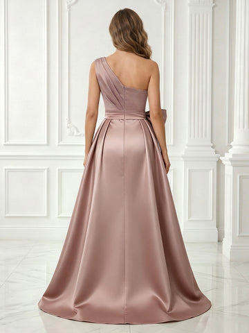 Mermaid One Shoulder Sleeveless Pleated Long Evening Dresses