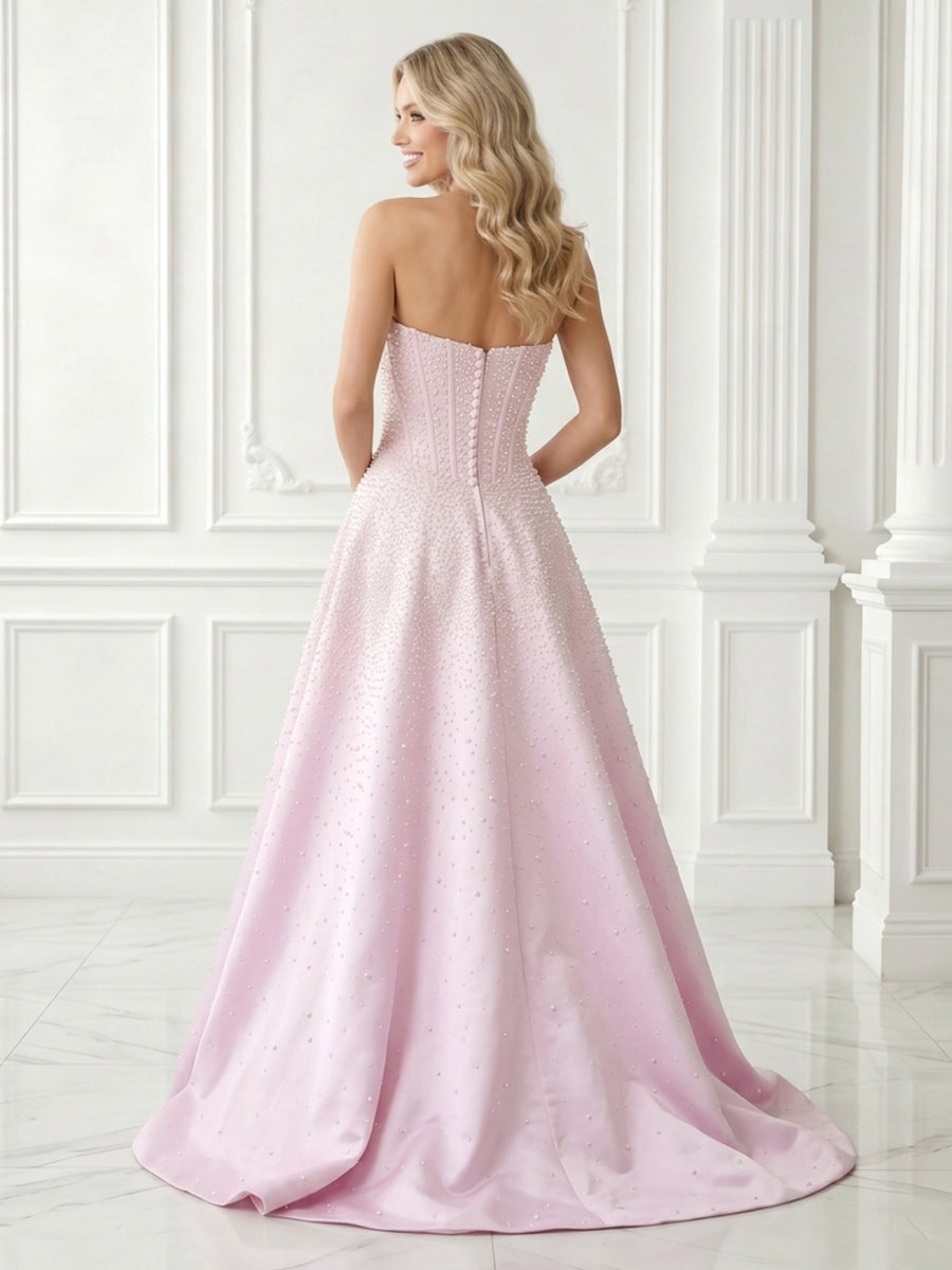 A Line Strapless Sleeveless Long Evening Dresses with Pockets