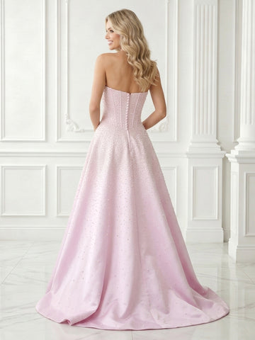 A Line Strapless Sleeveless Long Evening Dresses with Pockets