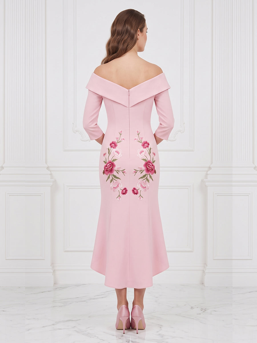 Mermaid V Neck 3/4 Sleeves Satin Long Evening Dresses