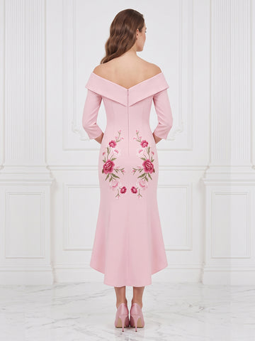 Mermaid V Neck 3/4 Sleeves Satin Long Evening Dresses