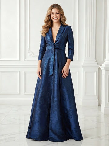 A Line V Neck 3/4 Sleeves Long Evening Dresses