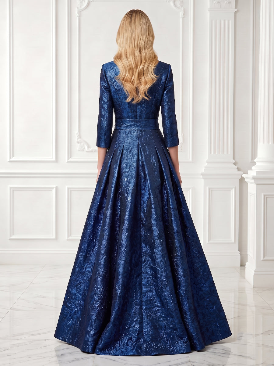 A Line V Neck 3/4 Sleeves Long Evening Dresses