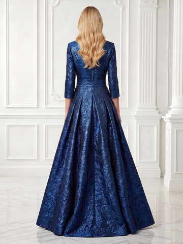 A Line V Neck 3/4 Sleeves Long Evening Dresses