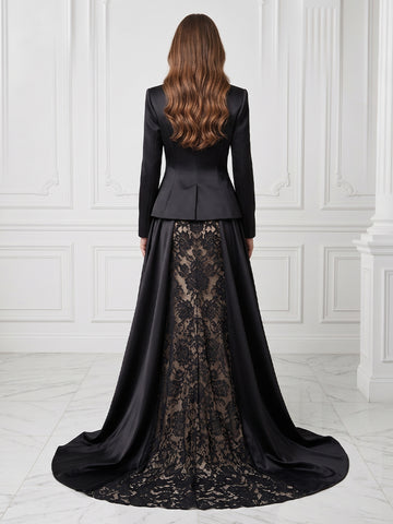 A Line V Neck Long Sleeves Evening Dresses with Slit