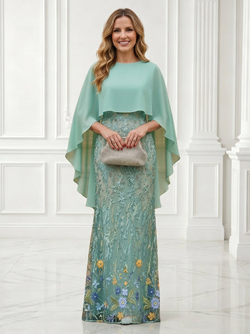 Sheath Chiffon Jewel Sleeveless Lace Applique Long Evening Dresses